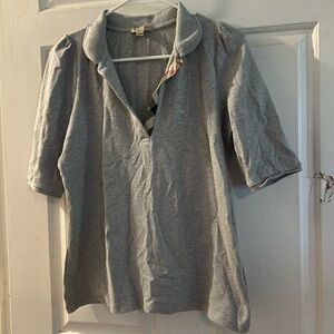 Burberry Grey Short-Sleeve Polo with Signature Check Trim